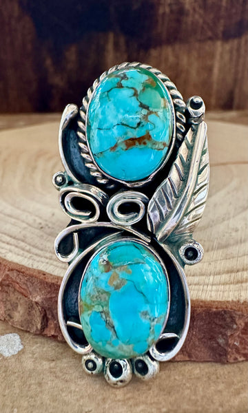 LITTLE C.R. Dineh Native Arts Turquoise Sterling Silver Ring • Size 8 1/2