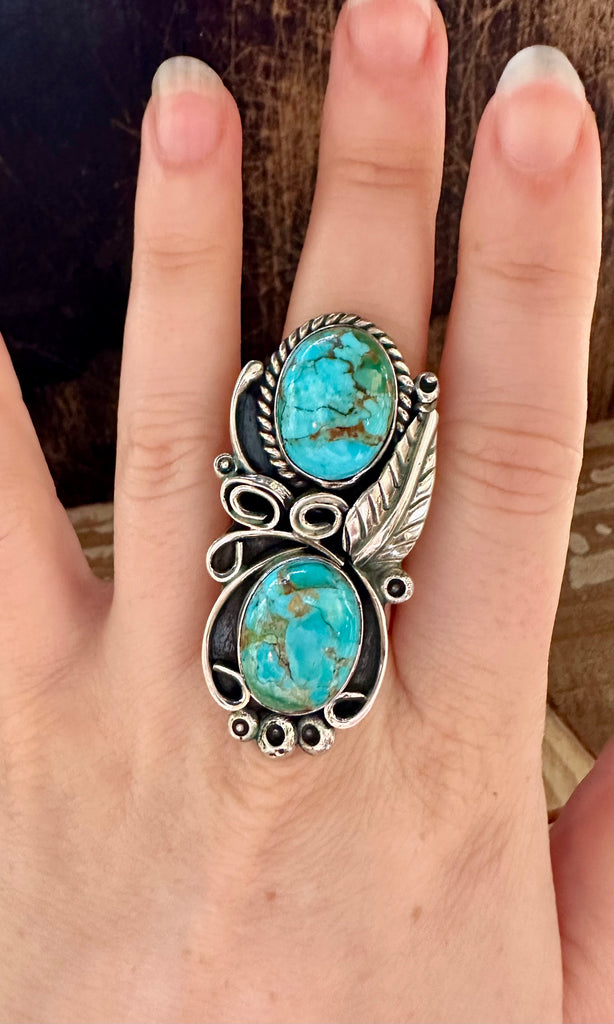 LITTLE C.R. Dineh Native Arts Turquoise Sterling Silver Ring • Size 8 1/2