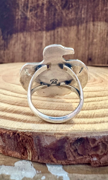 LARGE THUNDERBIRD Running Bear Navajo Turquoise and Sterling Silver Ring • Sizes 6 1/4 & 8