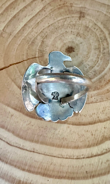 LARGE THUNDERBIRD Running Bear Navajo Turquoise and Sterling Silver Ring • Sizes 6 1/4 & 8