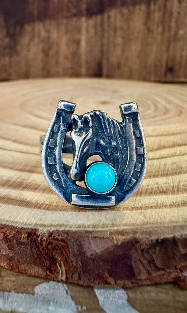 TURQUOISE HORSESHOE ROUNDUP Sterling Silver Ring • Multiple Sizes