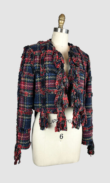 MOSCHINO CHEAP & CHIC 90s Cropped Wool Tweed Tartan Jacket • Small