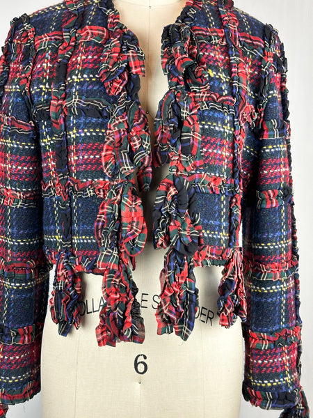 MOSCHINO CHEAP & CHIC 90s Cropped Wool Tweed Tartan Jacket • Small