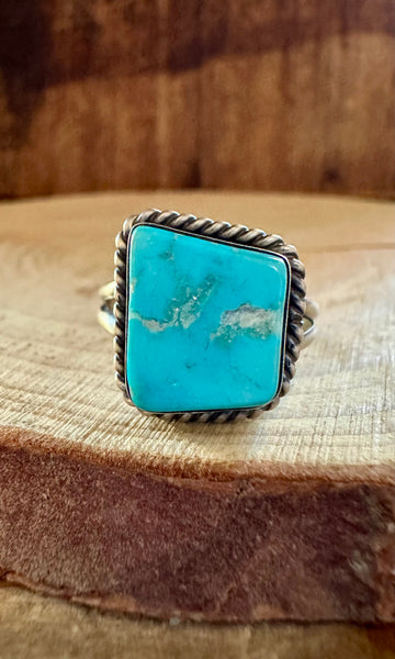 POINTED SQUARE TURQUOISE Sterling Silver Ring • Size 8