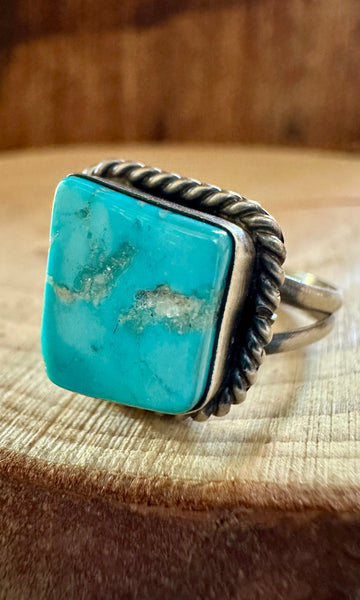 POINTED SQUARE TURQUOISE Sterling Silver Ring • Size 8
