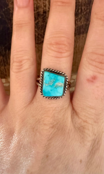 POINTED SQUARE TURQUOISE Sterling Silver Ring • Size 8