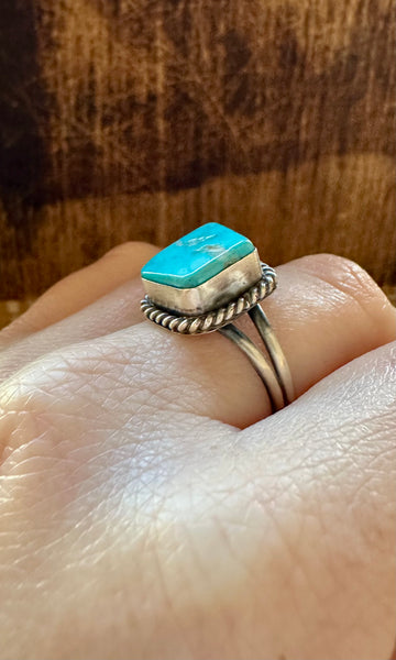 POINTED SQUARE TURQUOISE Sterling Silver Ring • Size 8