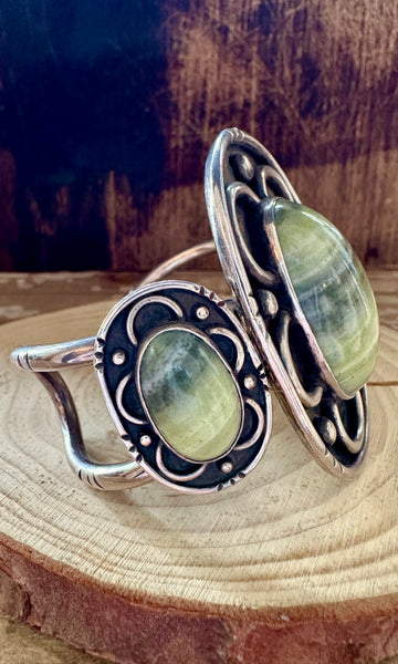 LIZARD JASPER Vintage 70s Silver and Green Cuff • 108g