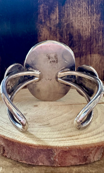 LIZARD JASPER Vintage 70s Silver and Green Cuff • 108g