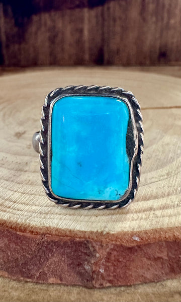 VINTAGE BLUE MARINA Silver & Square Turquoise Mens Ring • Size 12