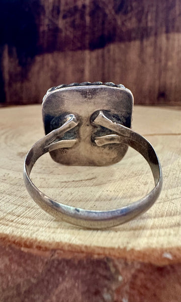 VINTAGE BLUE MARINA Silver & Square Turquoise Mens Ring • Size 12