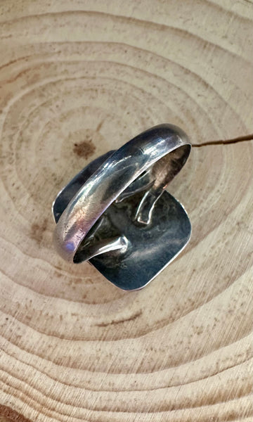 VINTAGE BLUE MARINA Silver & Square Turquoise Mens Ring • Size 12
