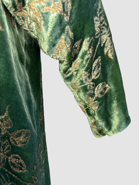 PATRICIA LESTER 80s Green Silk Velvet Bias Cut Dress • Medium