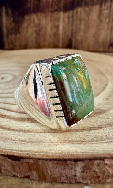 BIG GREEN SQUARE Sterling Silver Turquoise Mens Ring • Sizes 10, 11