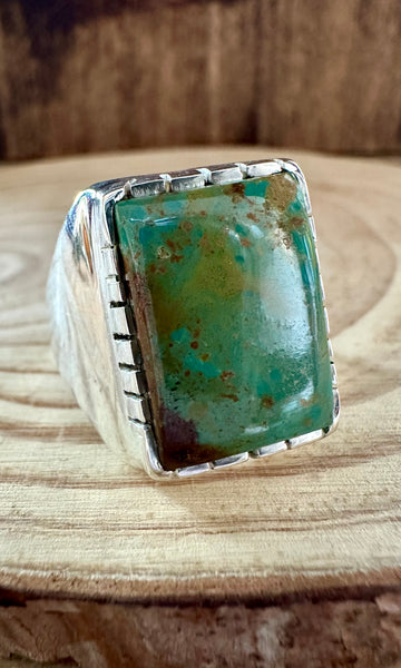 BIG GREEN SQUARE Sterling Silver Turquoise Mens Ring • Sizes 10, 11