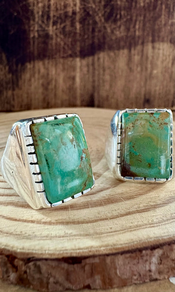 BIG GREEN SQUARE Sterling Silver Turquoise Mens Ring • Sizes 10, 11