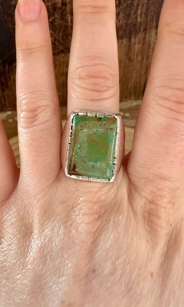 BIG GREEN SQUARE Sterling Silver Turquoise Mens Ring • Sizes 10, 11
