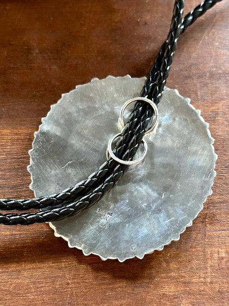ON HOLD Juliana Williams Turquoise Cluster Sterling Silver Bolo Tie w/ Leather Cord