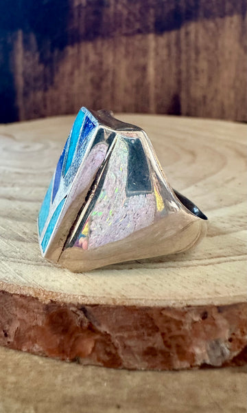 TURQUOISE SUN RAYS Lapis and Silver Mens Ring • Size 10