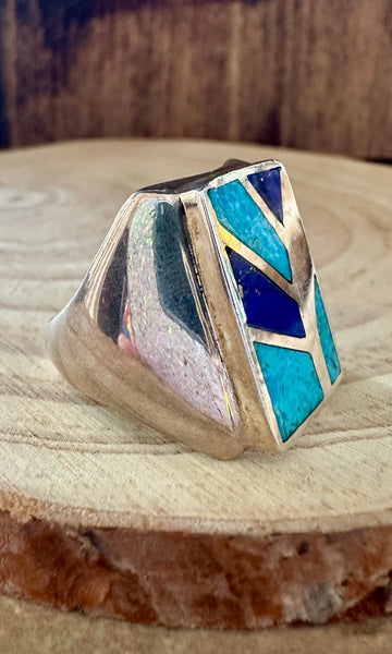 TURQUOISE SUN RAYS Lapis and Silver Mens Ring • Size 10