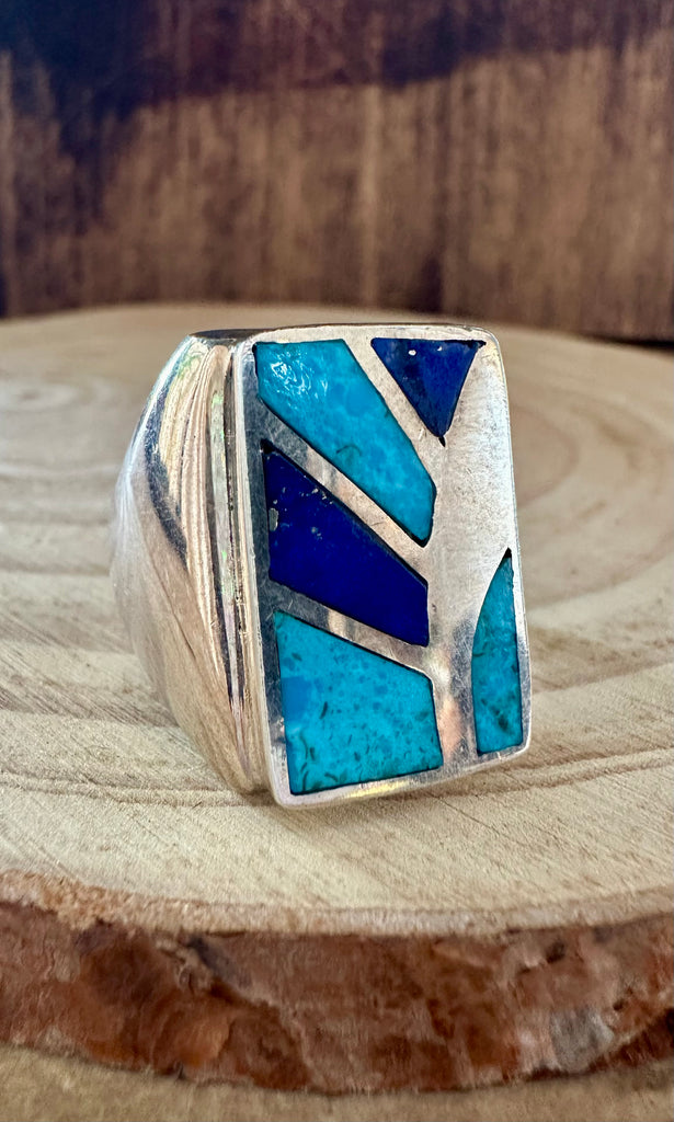 TURQUOISE SUN RAYS Lapis and Silver Mens Ring • Size 10
