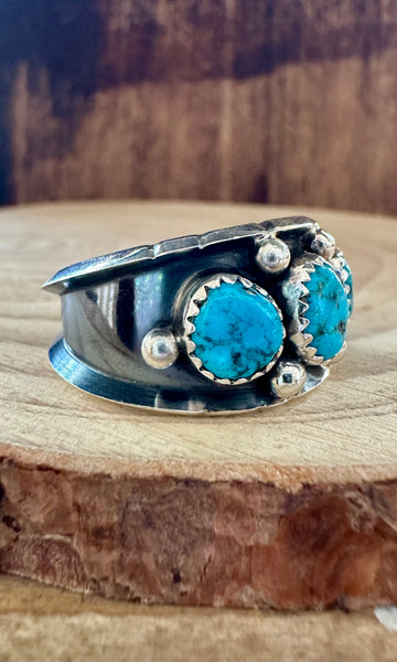 REED CHARLEY Triple Turquoise Shadowbox Silver Mens Ring • Multiple Sizes