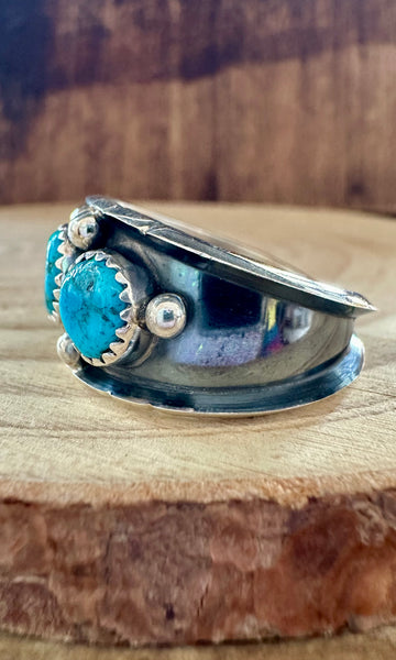 REED CHARLEY Triple Turquoise Shadowbox Silver Mens Ring • Multiple Sizes