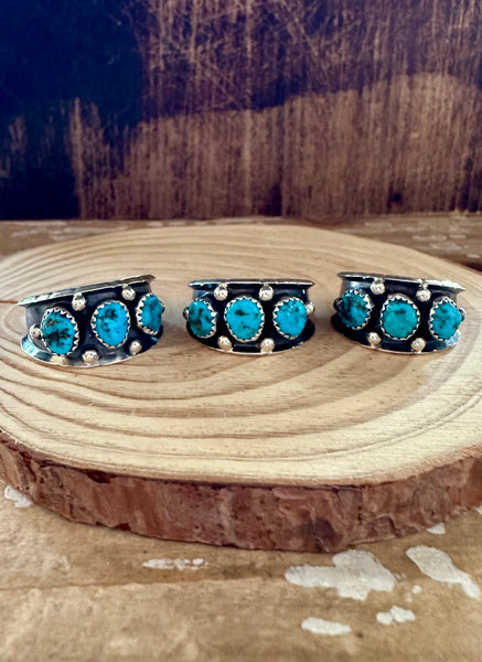 REED CHARLEY Triple Turquoise Shadowbox Silver Mens Ring • Multiple Sizes