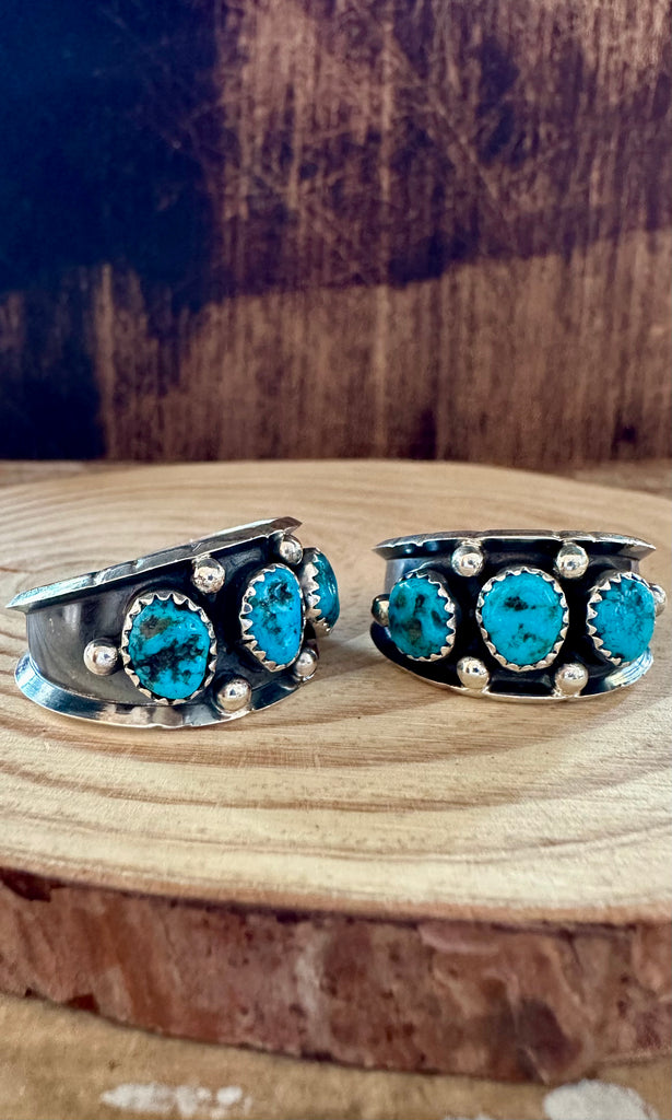 REED CHARLEY Triple Turquoise Shadowbox Silver Mens Ring • Multiple Sizes