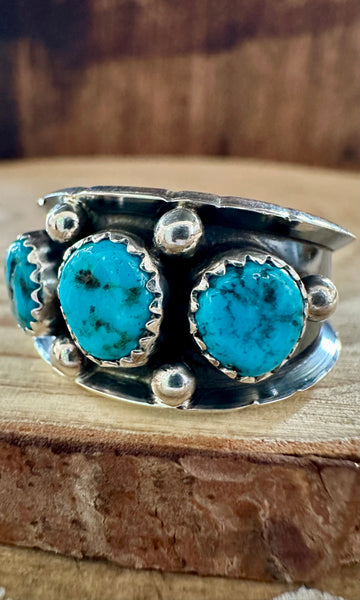 REED CHARLEY Triple Turquoise Shadowbox Silver Mens Ring • Multiple Sizes