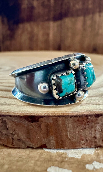 TRIPLE SQUARE SHADOWBOX Reed Charley Turquoise Silver Mens Ring • Multiple Sizes