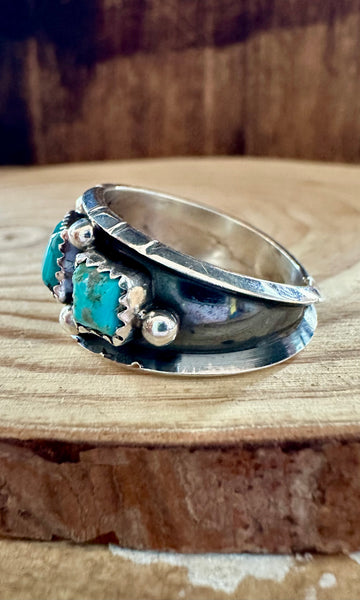 TRIPLE SQUARE SHADOWBOX Reed Charley Turquoise Silver Mens Ring • Multiple Sizes