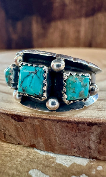 TRIPLE SQUARE SHADOWBOX Reed Charley Turquoise Silver Mens Ring • Multiple Sizes