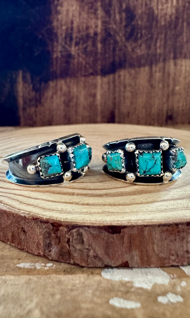 TRIPLE SQUARE SHADOWBOX Reed Charley Turquoise Silver Mens Ring • Multiple Sizes