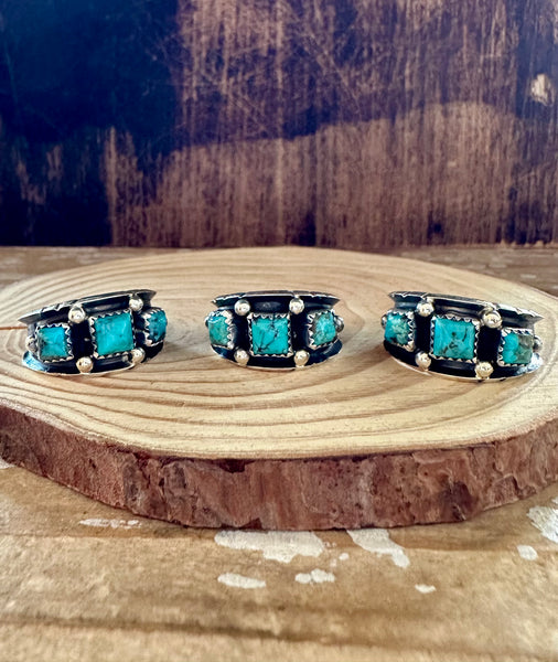 TRIPLE SQUARE SHADOWBOX Reed Charley Turquoise Silver Mens Ring • Multiple Sizes
