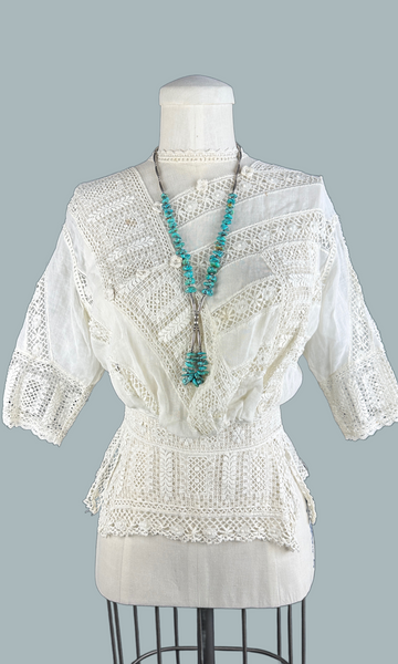 EDWARDIAN WHITE Antique 1900's Open Lace Crochet Blouse • Small