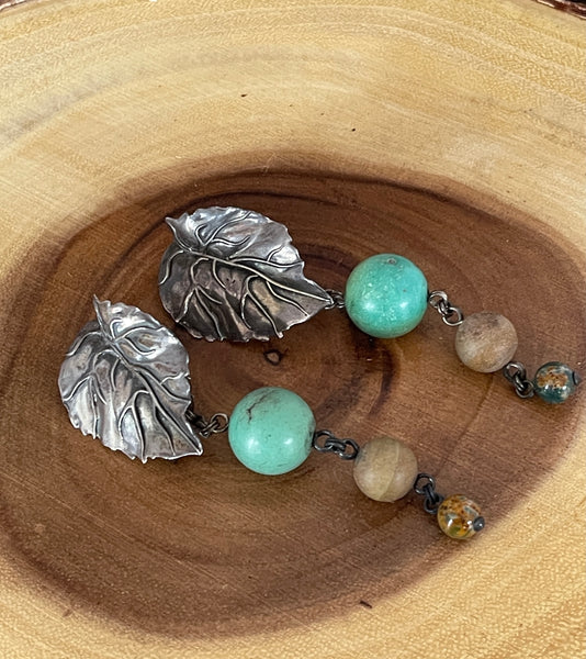 STEPHEN DWECK Modern 80s Sterling Silver Leaf  Drop Clip On Earrings