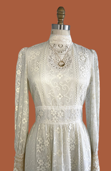 VICTOR COSTA 70s Does Victorian Lace Dress • Small