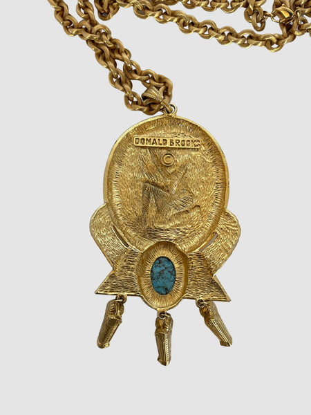 DONALD BROOKS 1960s 1970s Mid Century Egyptian Cleopatra Theme Pendant Necklace