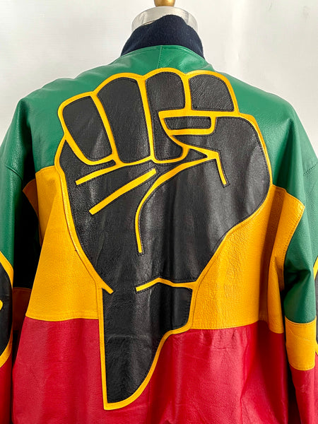 MICHAEL HOBAN WHEREMI 90s Raised Fist Leather Jacket ,X Large