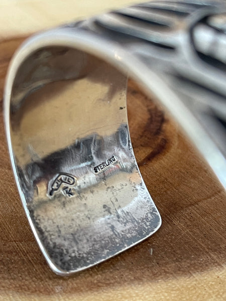 TONY KYASYOUSIE Hopi Bear Claw Overlay Silver Cuff