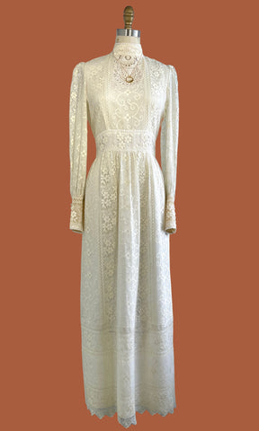 VICTOR COSTA 70s Does Victorian Lace Dress • Small