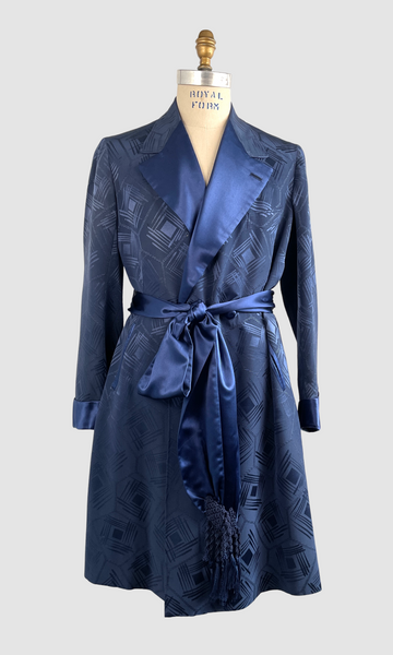 SULKA Mens 40s Silk Jacquard Belted Smoking Jacket, Medium