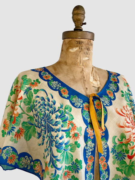 PONGEE 20s Silk Floral Scarf Capelet Top, Fits Most