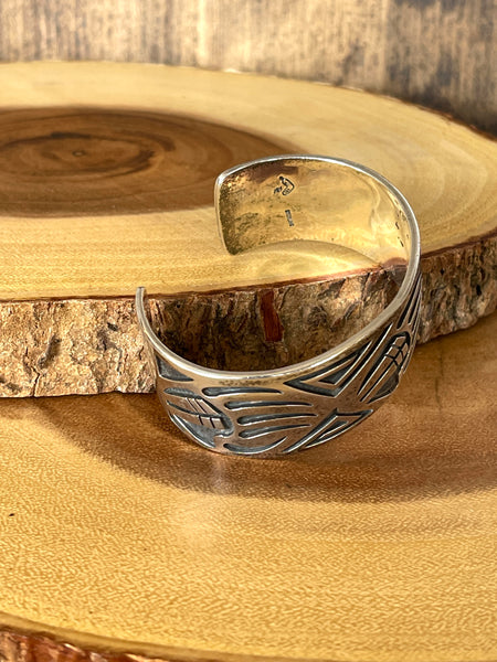 TONY KYASYOUSIE Hopi Bear Claw Overlay Silver Cuff