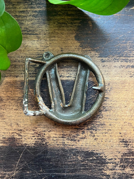 BUCKLE UP 1970's Solid Brass Peace Sign Belt Buckle