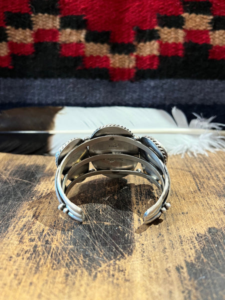 STONE IN LOVE Navajo 3 Stone White Buffalo Turquoise Silver Cuff Bracelet, By Augustine Largo