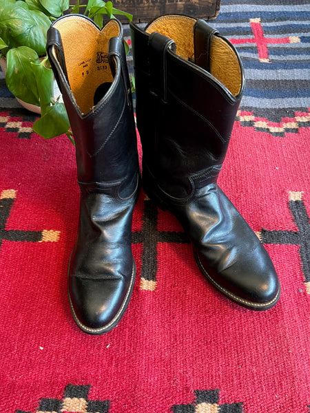 JUSTIN 80s Western Black Leather Boots, Men's Size 9