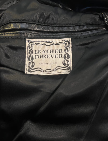 LEATHER FOREVER 1970s Black Leather Motorcycle Jacket, Men's Size S/M