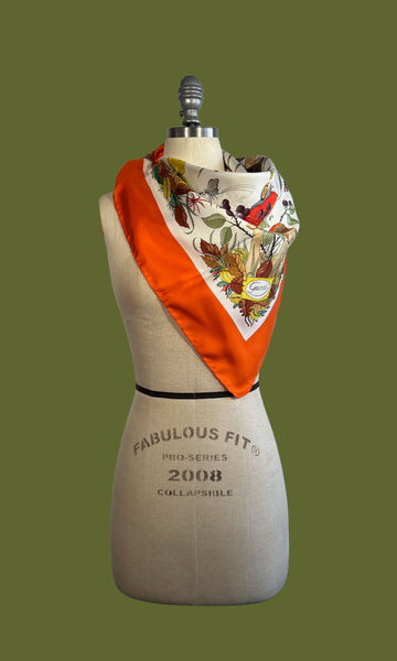 GUCCI FALL Vintage Orange Mushroom Motif Silk Scarf, Made in Italy